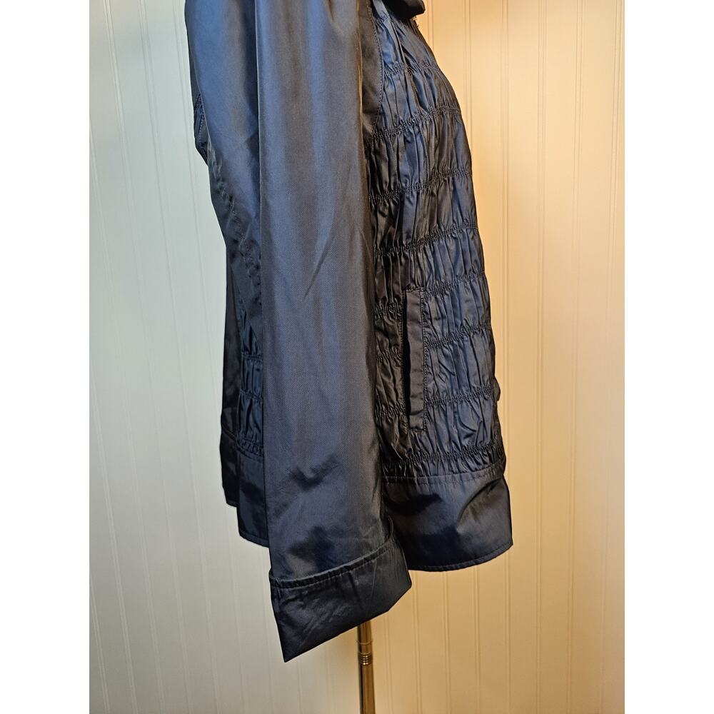 Renuar Pleated Ruffled Zip Up Jacket Women's Size 8 Blue Shiney - Picture 2 of 10